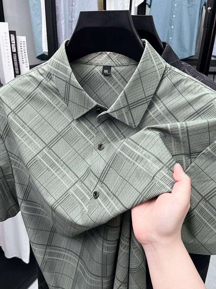 Sage Green Linear Texture Regular Fit Office Wear Shirt