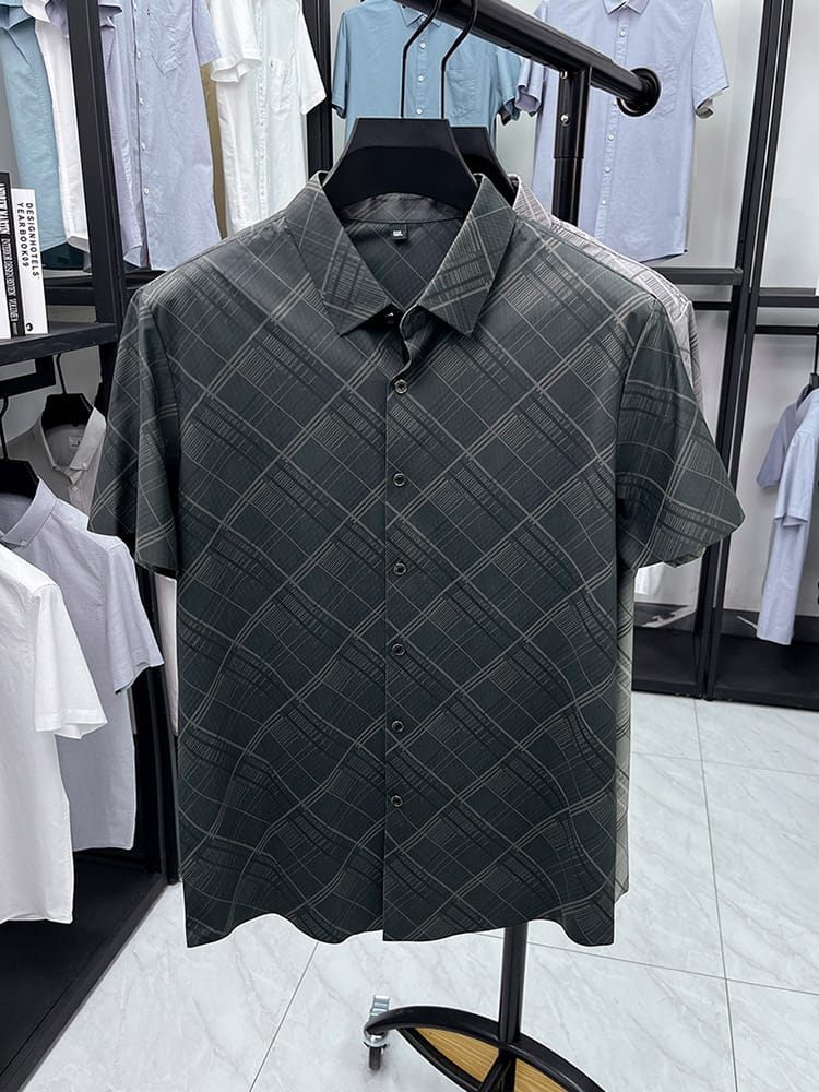 Deep Black Linear Texture Regular Fit Office Wear Shirt