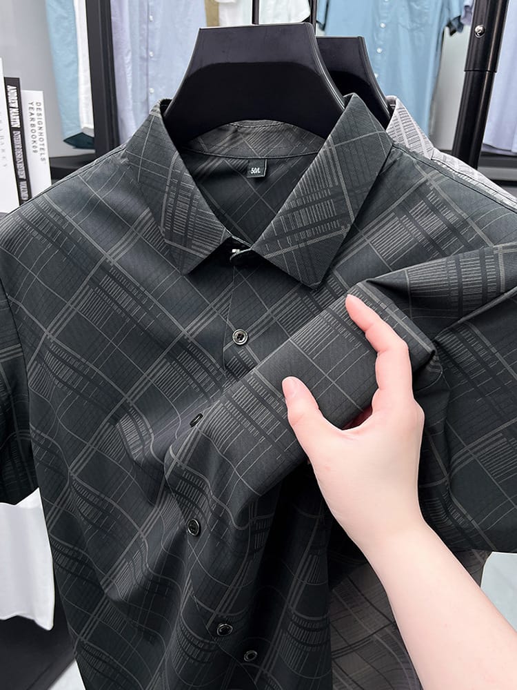 Deep Black Linear Texture Regular Fit Office Wear Shirt