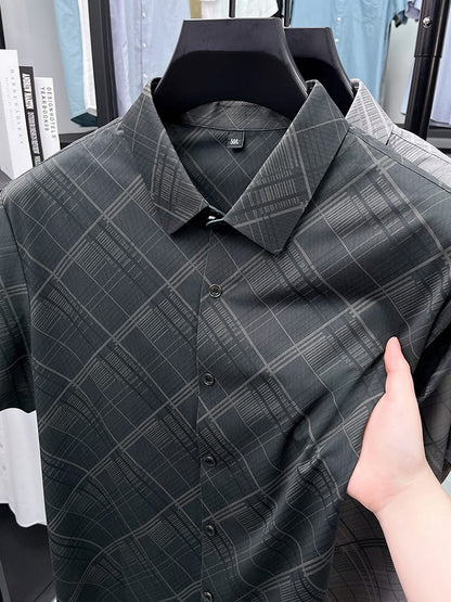 Deep Black Linear Texture Regular Fit Office Wear Shirt