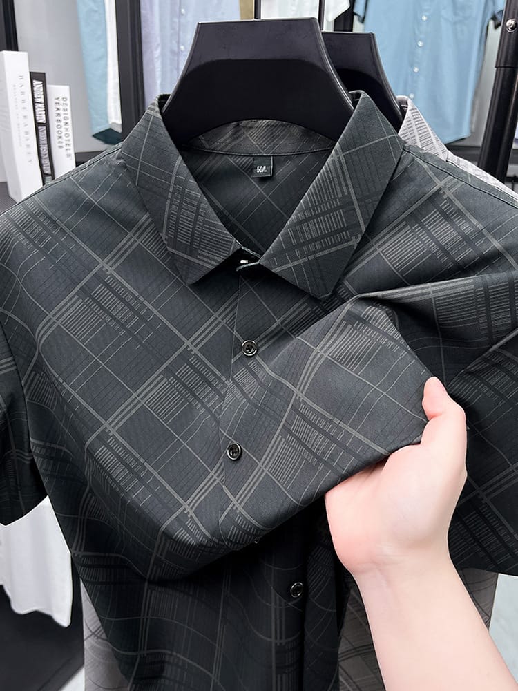 Deep Black Linear Texture Regular Fit Office Wear Shirt
