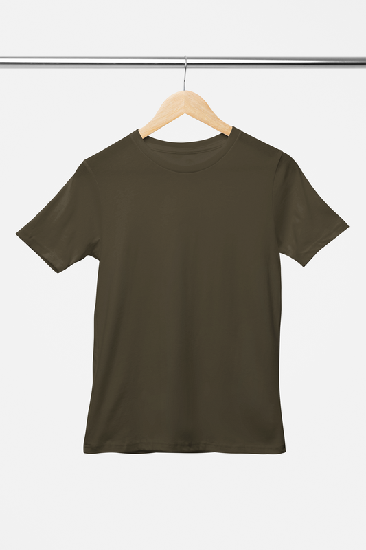 Solid: Olive Green Round Neck T-Shirt