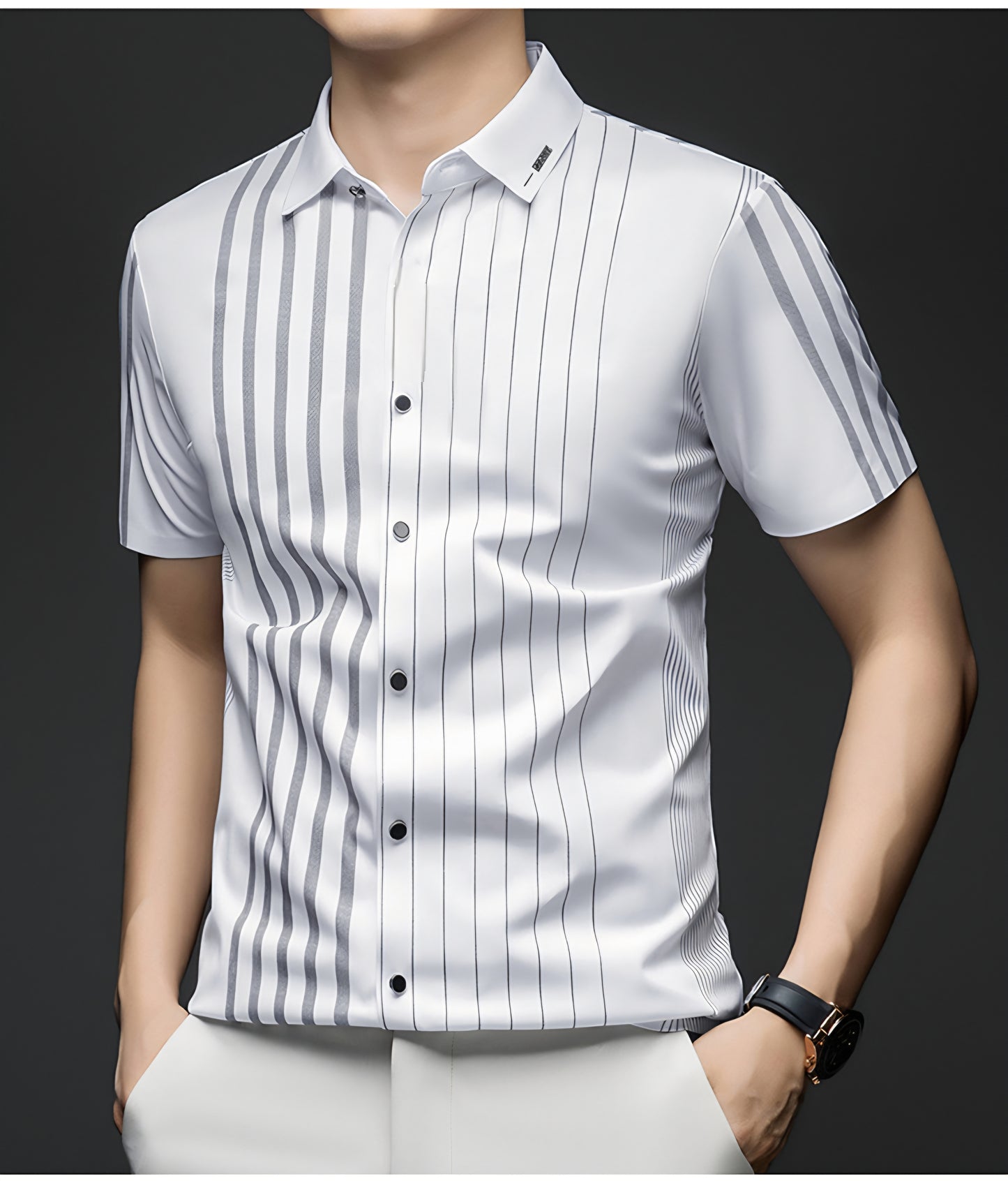Ivory White linear Regular Fit Office Wear Shirt