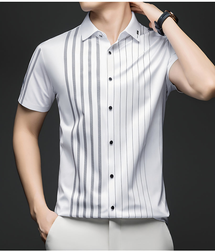 Ivory White linear Regular Fit Office Wear Shirt