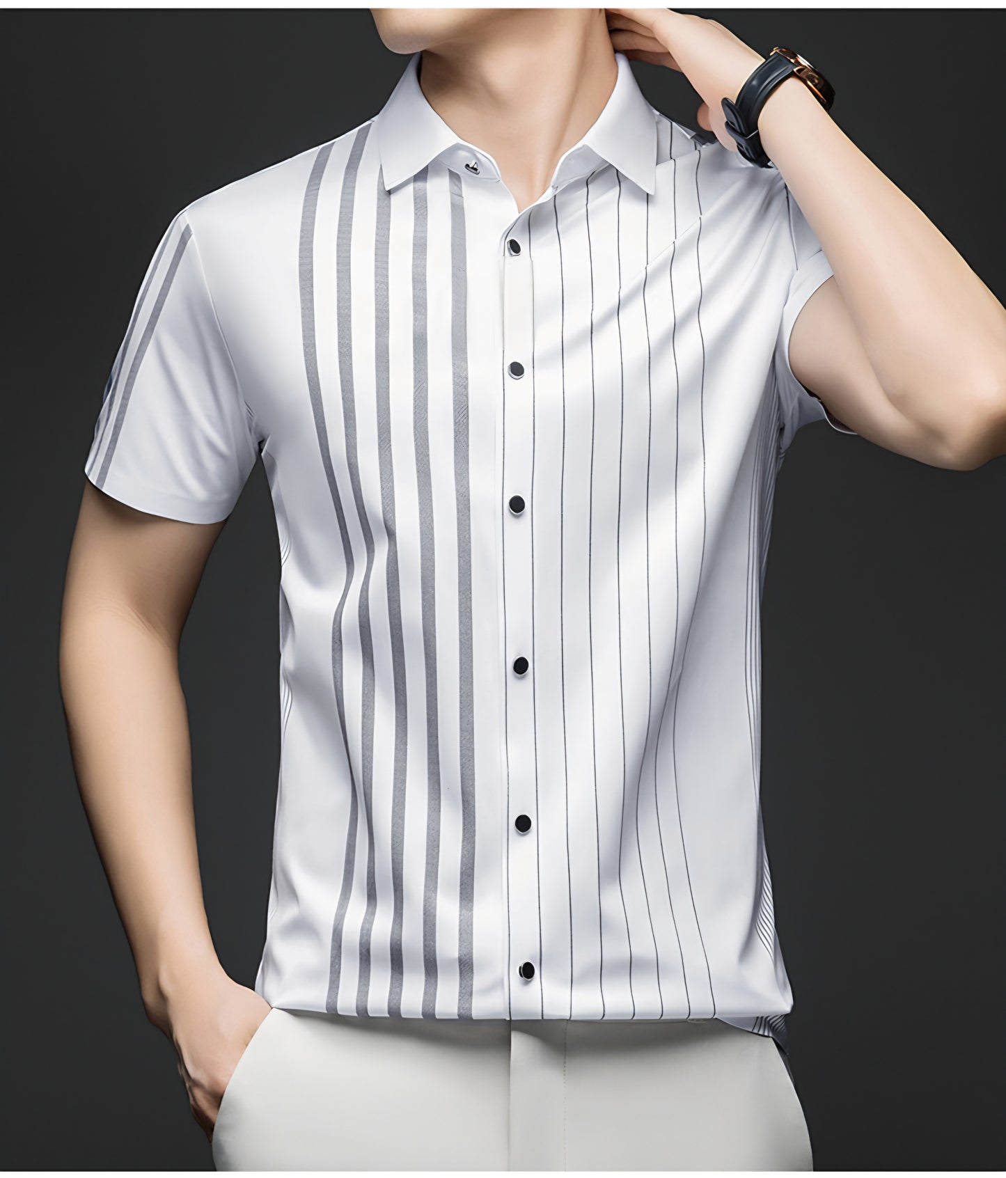Ivory White linear Regular Fit Office Wear Shirt