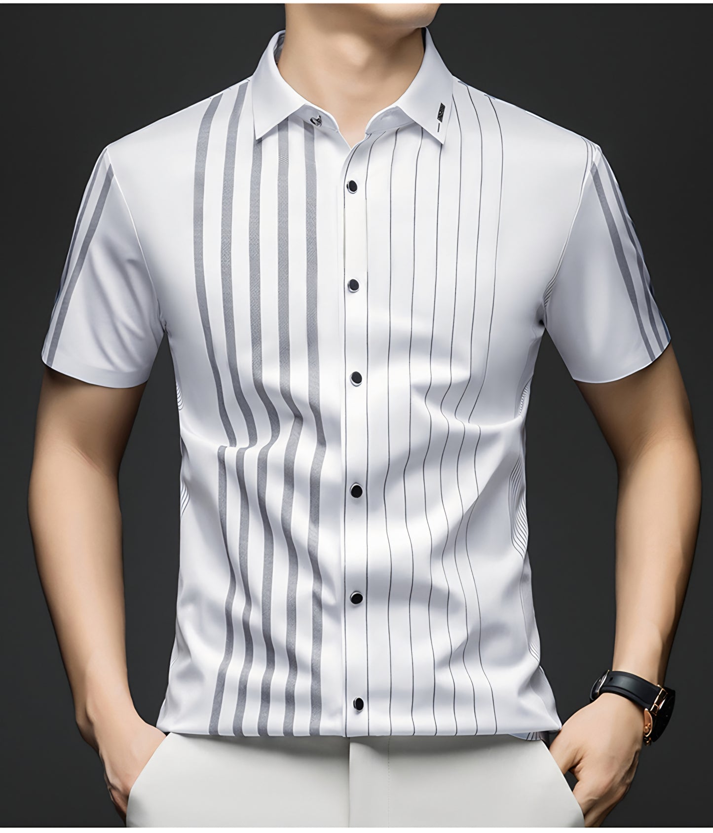 Ivory White linear Regular Fit Office Wear Shirt