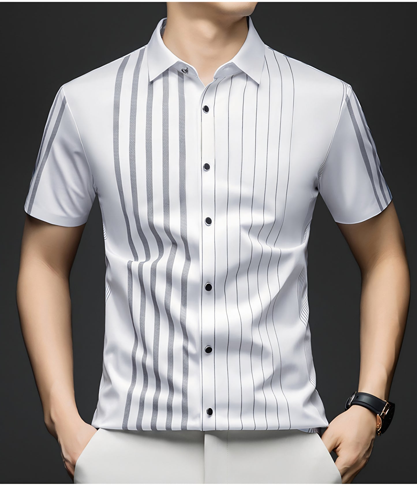 Ivory White linear Regular Fit Office Wear Shirt