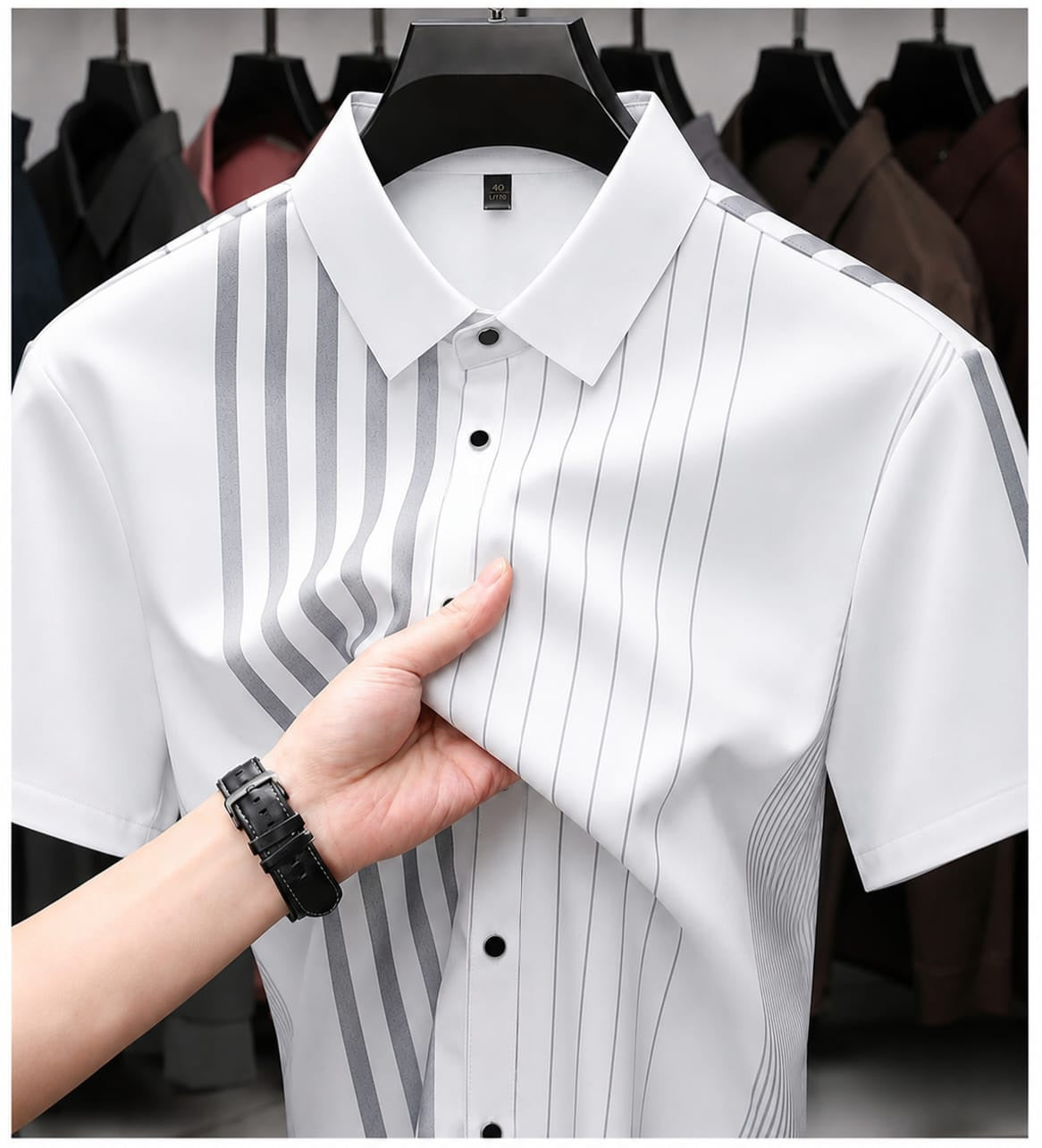 Ivory White linear Regular Fit Office Wear Shirt