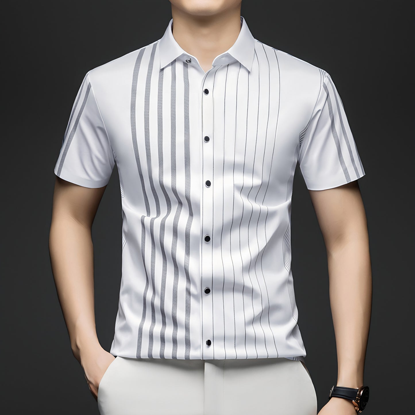 Ivory White linear Regular Fit Office Wear Shirt