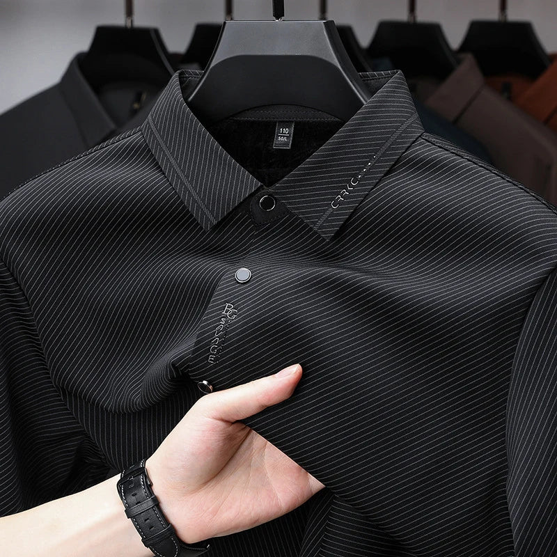 Men's Black Diagonal Micro-Stripe Stretch Shirt