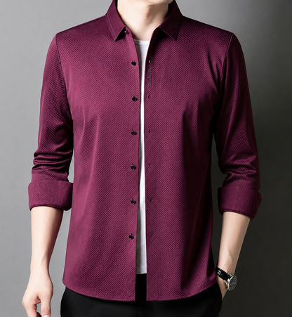 Wrap Wolf men's wine striped full sleeve shirt smart casual model look