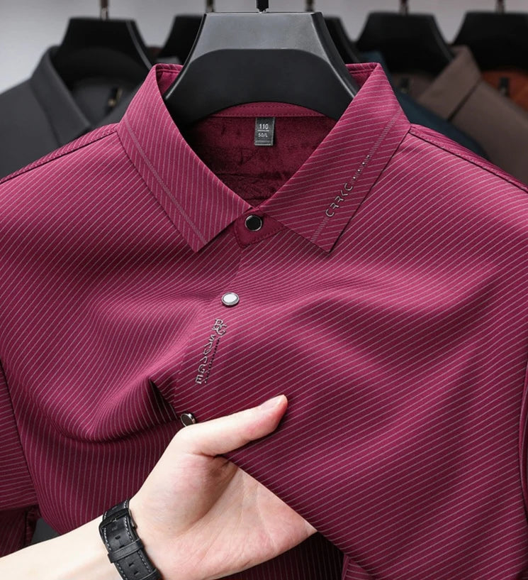 Men's Wine Diagonal Micro-Stripe Stretch Shirt
