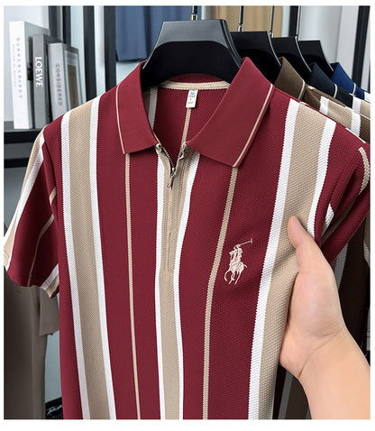 Wine maroon textured knit polo collar, contrast cream zip placket and chest motif